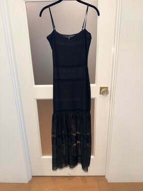 French Connection Black Crochet Midi Dress